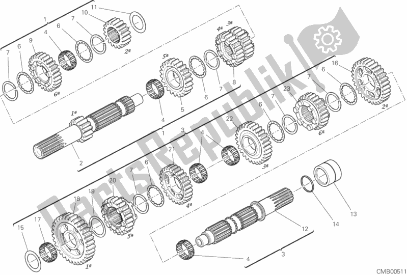 All parts for the Gear Box of the Ducati Multistrada 1260 ABS 2019